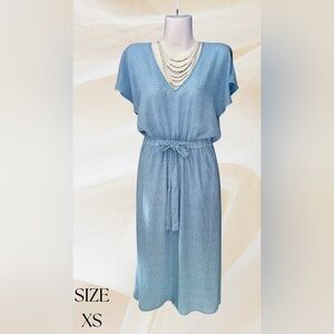 Blue V-Neck Midi Dress